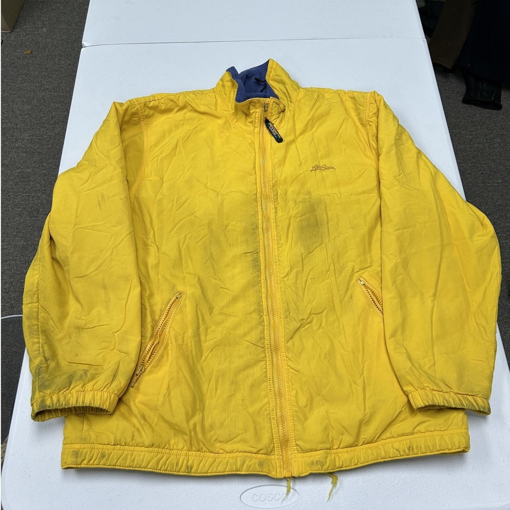 L.L. Bean Three Season Jacket womans L Yellow Fleece Lined Full Zip Windbreaker